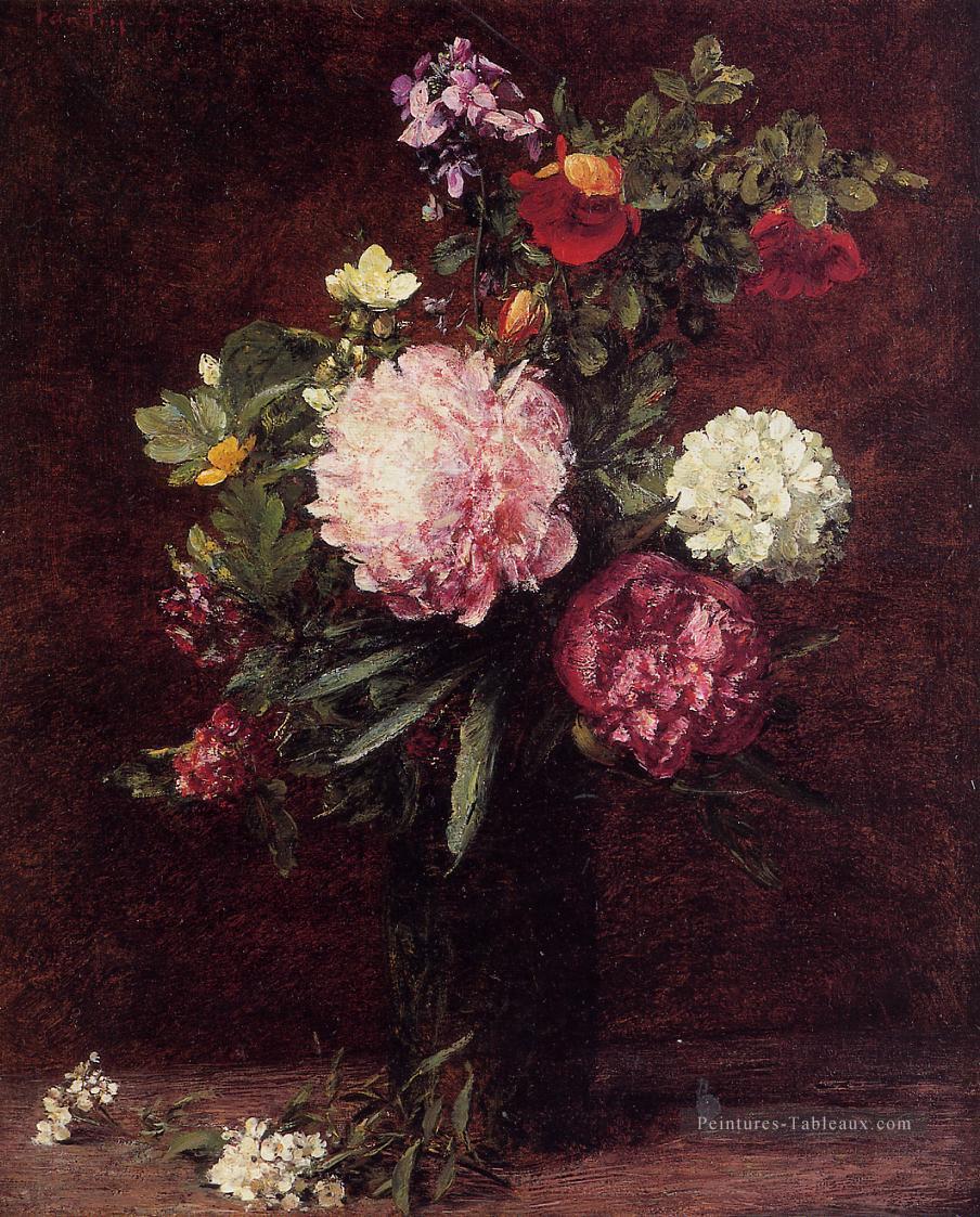 Fleurs Grand bouquet à trois pivoines Henri Fantin Latour Peintures à l'huile